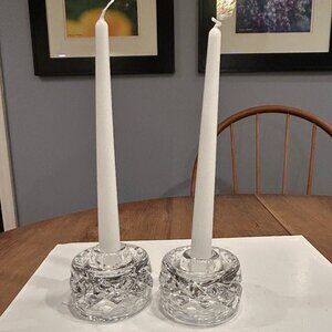 Waterford Crystal Low Round Candlestick Holders, Pair, Signed
